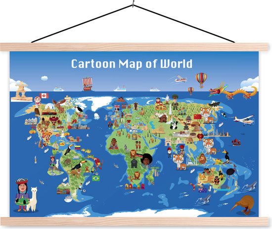 illustration d'un dessin animé carte du monde affiche scolaire lattes plates vierges 150x100 cm - tirage photo sur affiche textielposter (décoration murale salon / chambre)