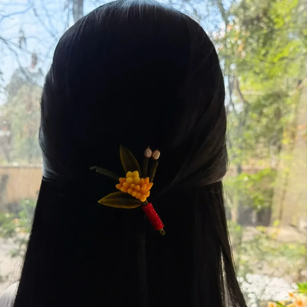 Handmade Ronghua Osmanthus Flower Brooch | Yellow Mulberry Silk Velvet Floral Brooch – Image 2