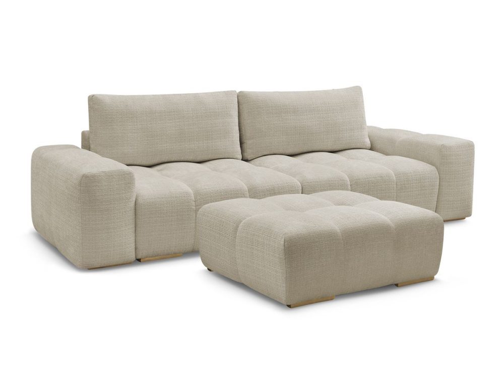 Canape droit fixe 3 places ANAKIN tissu texture avec pouf
