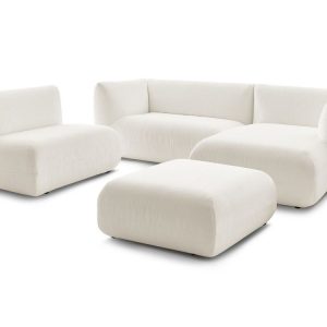Canape d’angle fixe modulable LECOMTE avec 1 chauffeuse et 1 grand pouf Canape d’angle fixe modulable LECOMTE avec 1 chauffeuse et 1 grand pouf