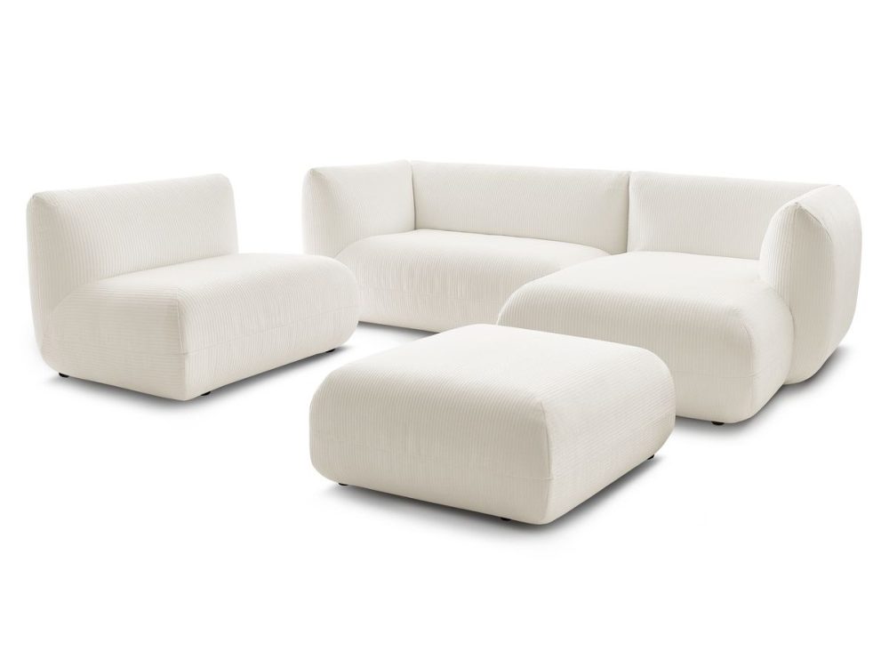 Canape d'angle fixe modulable LECOMTE avec 1 chauffeuse et 1 grand pouf