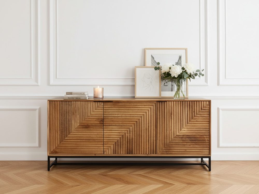 Buffet 3 portes 170 cm NAOMIE bois massif d'acacia – Image 2