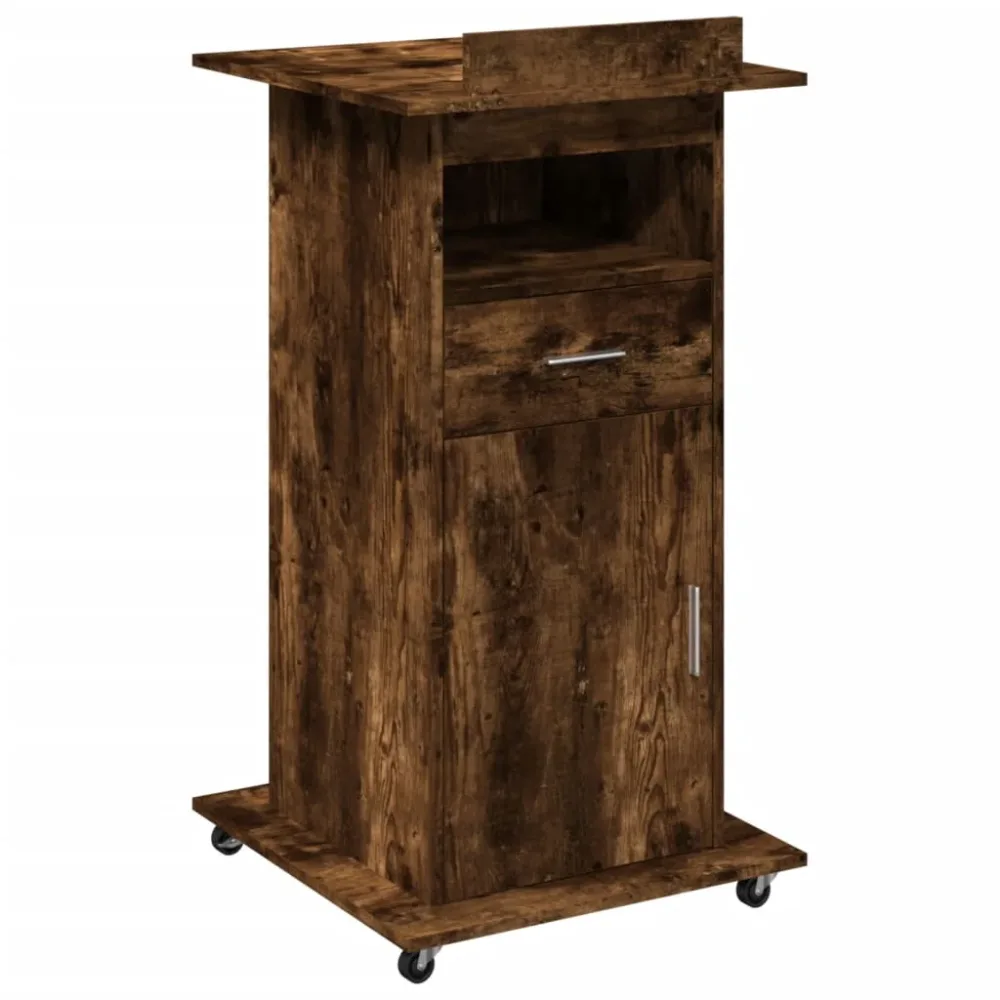 Lectern with Wheels & Drawer Smoked Oak 55x55x107 cm Engineered Wood – Image 2