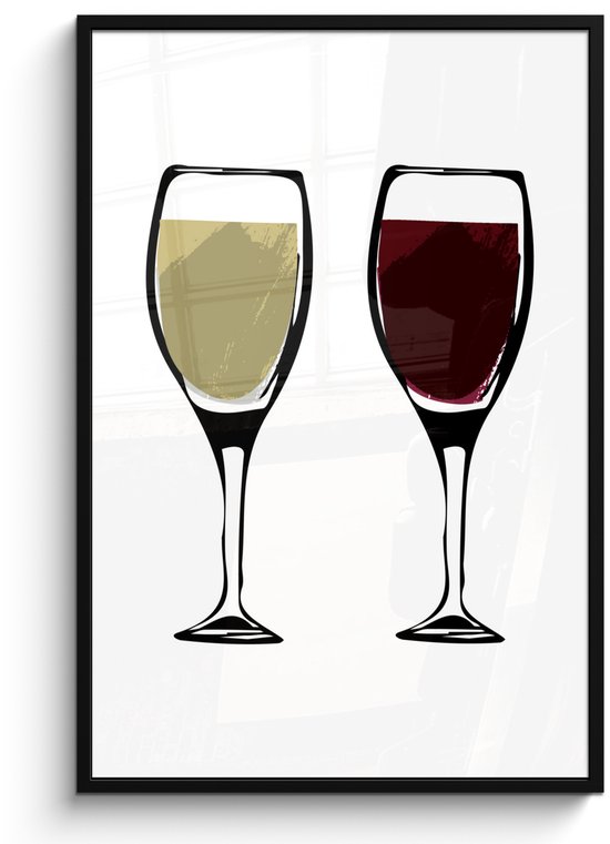 Illustration de verres à vin avec vin rouge et blanc 80x120 cm