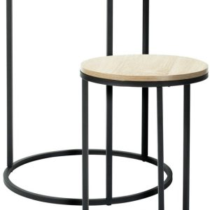 Home & Styling Ensemble de tables d&rsquo;appoint 2x pièces Verona – noir/naturel – P40 x H50 cm/P30 x H40 cm – métal/bois – rehausseur de pot de fleurs – tables basses