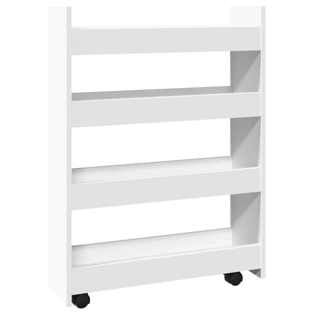 Narrow Storage Trolley 4 Tier White Engineered Wood – Image 2