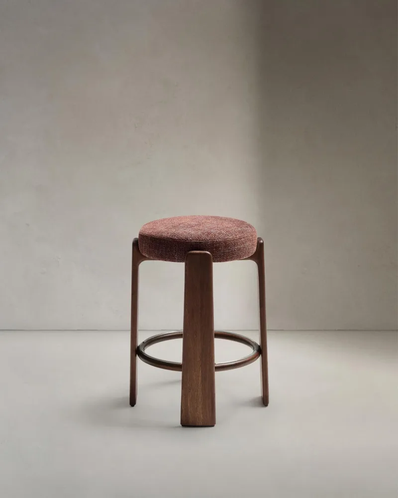 Hocker Granite aus brauner Chenille und massivem Eschenholz mit nussbaumfarbenem Finish, F – Image 3