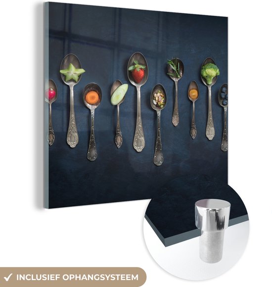 MuchoWow® Peinture sur Verre - Épices - Cuillère - Argent - Épices - Industriel - 20x20 cm - Peintures sur Verre Acrylique - Photo sur Glas