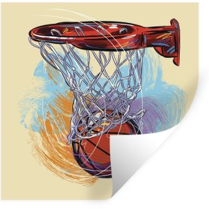 Illustration sticker Muursticker de Basketbal – illustration de basket – ball frapper un objectif à pleine vitesse – 30×30 cm – un film adhésif autocollant – sticker mural repositionnable Illustration sticker Muursticker de Basketbal – illustration de basket – ball frapper un objectif à pleine vitesse – 30×30 cm – un film adhésif autocollant – sticker mural repositionnable