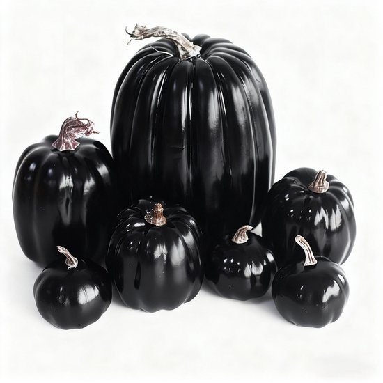 Lot de 7 citrouilles artificielles - Fausses citrouilles - Décoration d'automne - Convient pour Thanksgiving et Halloween - Zwart
