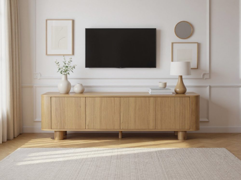 Meuble TV 4 portes 180 cm MALO placage chene massif – Image 3