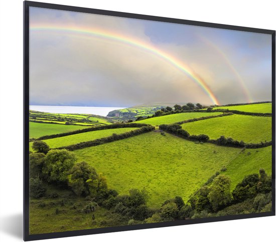 Image encadrée - Cadre photo double arc-en-ciel en Irlande noir sans passe partout 80x60 cm - Affiche encadrée (Décoration murale salon / chambre)