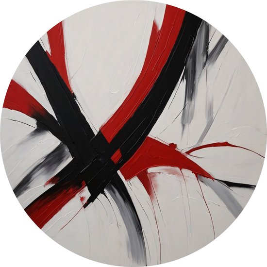 Minimalisme en cercle mural rouge et noir - Tableau rond expressionnisme abstrait - Cercles muraux Moderne - Décoration salon industriel - Tableau - Oeuvre peinture cercle mural aluminium 90x90 cm