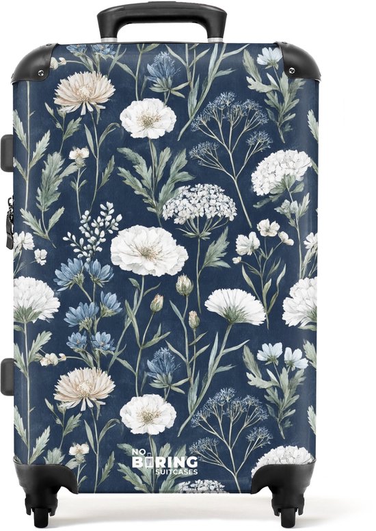 NoBoringSuitcases.com - Grande valise - Motif Fleurs bleu - Valise enfant pour garçons et filles - Valise de voyage à 4 roues - Valise trolley à roulettes - Grande valise enfant - 72 litres - Valise soute 20 kg