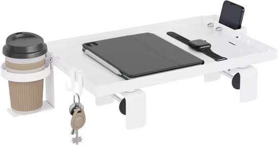 J&R Table de chevet suspendue Blanche pour Lit Mezzanine & Lit Superposé – Étagère de lit flottante avec Porte-gobelet et Support de téléphone – 47x25 cm