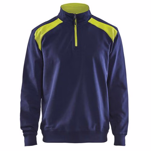 Sweat col camionneur bicolore marine/jaune fluo