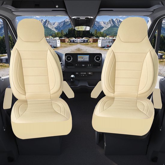 Housses de siège pour fourgon Fiat Talento sur mesure, lot de 2 pièces - côté conducteur 1 + 1 côté passager | Avec housses d'accoudoirs | CBS102 | Beige