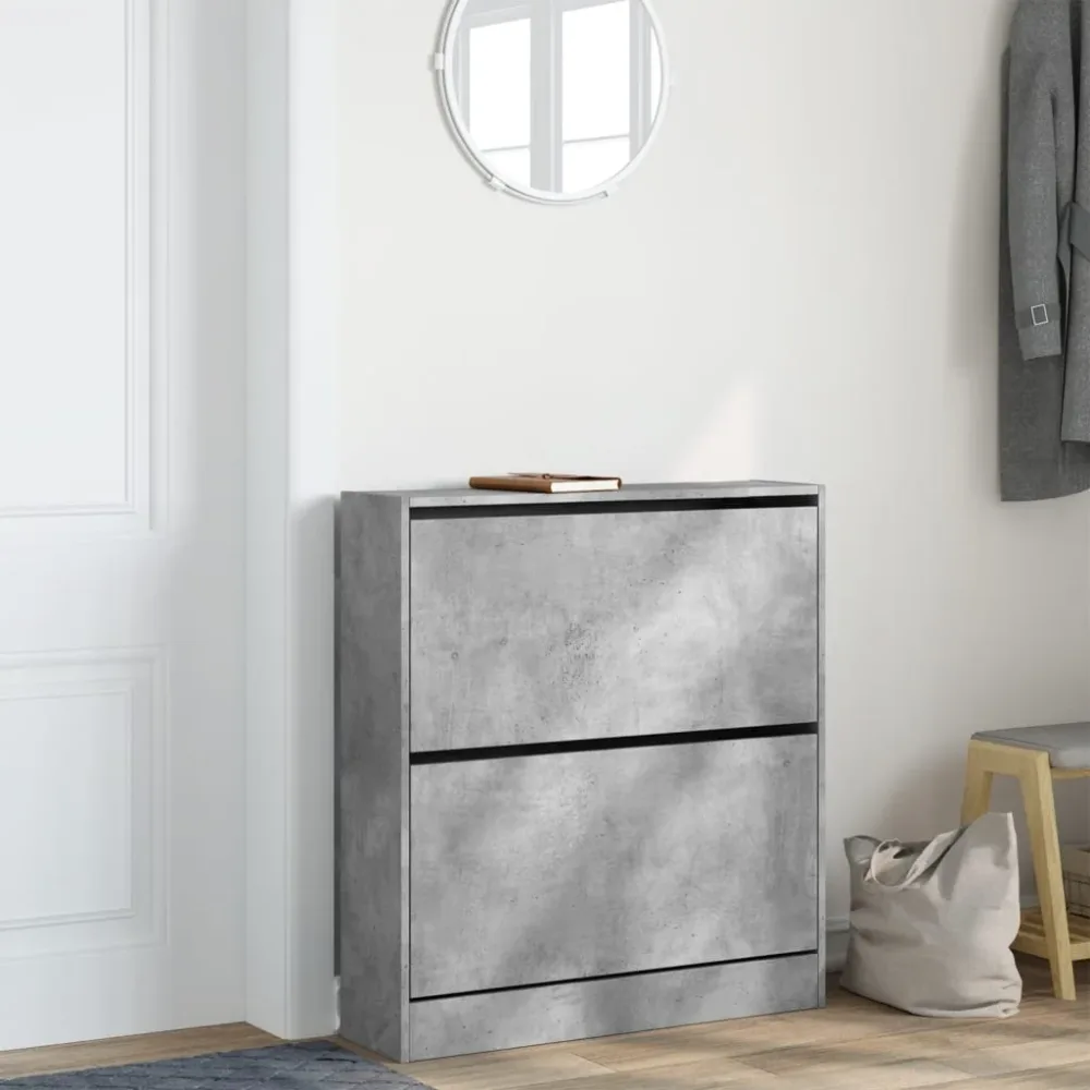 Shoe Cabinet Concrete Grey 80x21x87.5 cm Engineered Wood – Image 3