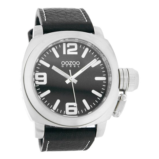 OOZOO Timepieces – Montre argentée avec bracelet en cuir noir – OS023 OOZOO Timepieces – Montre argentée avec bracelet en cuir noir – OS023