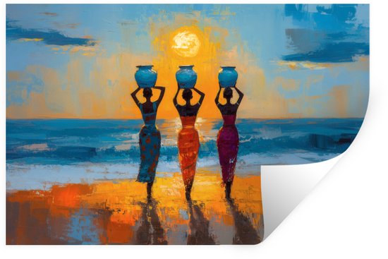 Muurstickers - Sticker Folie - Femmes - Plage - Coucher de soleil - 30x20 cm - Folie adhésive - Muurstickers Chambre d'enfants - Papier peint auto-adhésif - Papier peint auto-adhésif - Folie adhésive