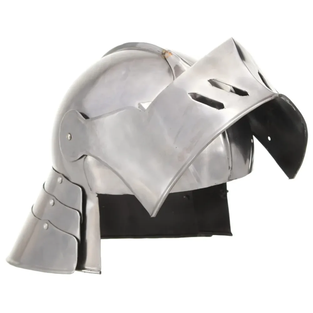 Medieval Knight Helmet Antique Replica LARP Silver Steel – Image 2