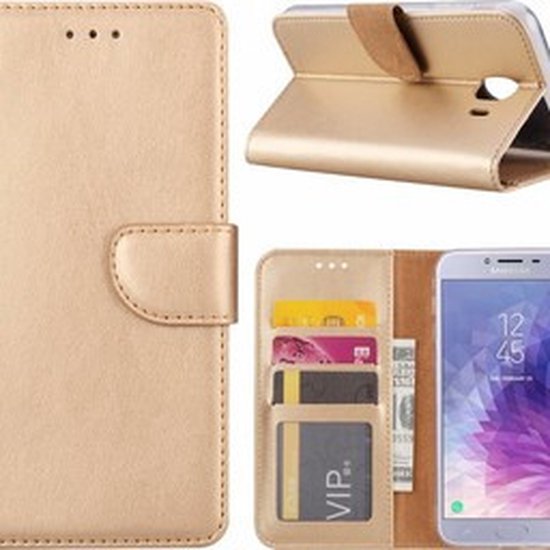 Ntech Samsung Galaxy J4 + (Plus ) 2018 Case Goud Wallet / Book Type Case avec compartiments de rangement