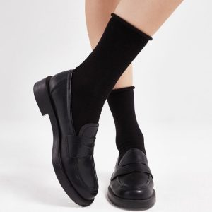 Nova – Chaussettes Femme – 6 Paires – Rolltop – Cotton Bio Certifié – Katoen Bio – Zwart – Taille 35-38 – Cadeau
