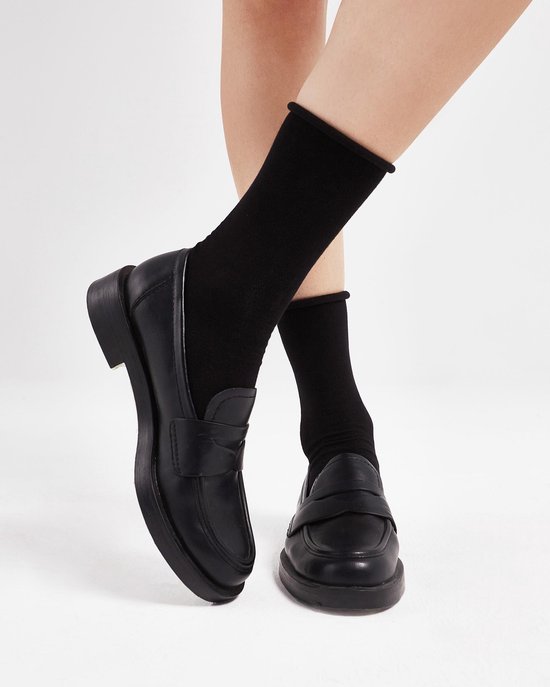 Nova - Chaussettes Femme - 6 Paires - Rolltop - Cotton Bio Certifié - Katoen Bio - Zwart - Taille 35-38 - Cadeau