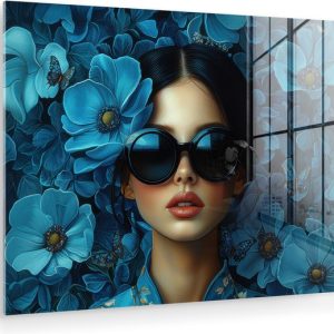 MuchoWow® Peinture sur verre 120×90 cm – Peinture sur verre acrylique – Femme – Fleurs – Blauw – Esthétique – Luxe – Photo sur verre – Décoration murale salon – Décoration murale chambre – Peintures MuchoWow® Peinture sur verre 120×90 cm – Peinture sur verre acrylique – Femme – Fleurs – Blauw – Esthétique – Luxe – Photo sur verre – Décoration murale salon – Décoration murale chambre – Peintures