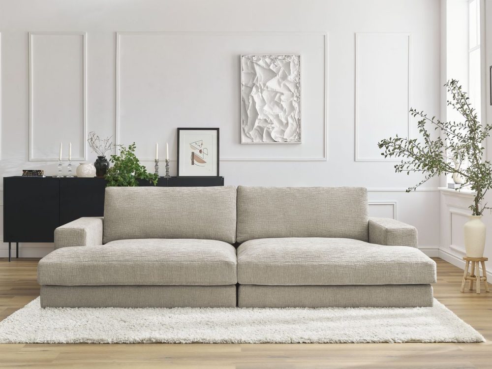 Canape droit fixe 4 places LEONARD assise profonde tissu texture – Image 3