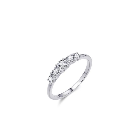Jewels Inc. – Ring – Solitaire sertie de 5 Pierres Zircone – 4mm de large – Taille 50 – Argent 925 rhodié Jewels Inc. – Ring – Solitaire sertie de 5 Pierres Zircone – 4mm de large – Taille 50 – Argent 925 rhodié