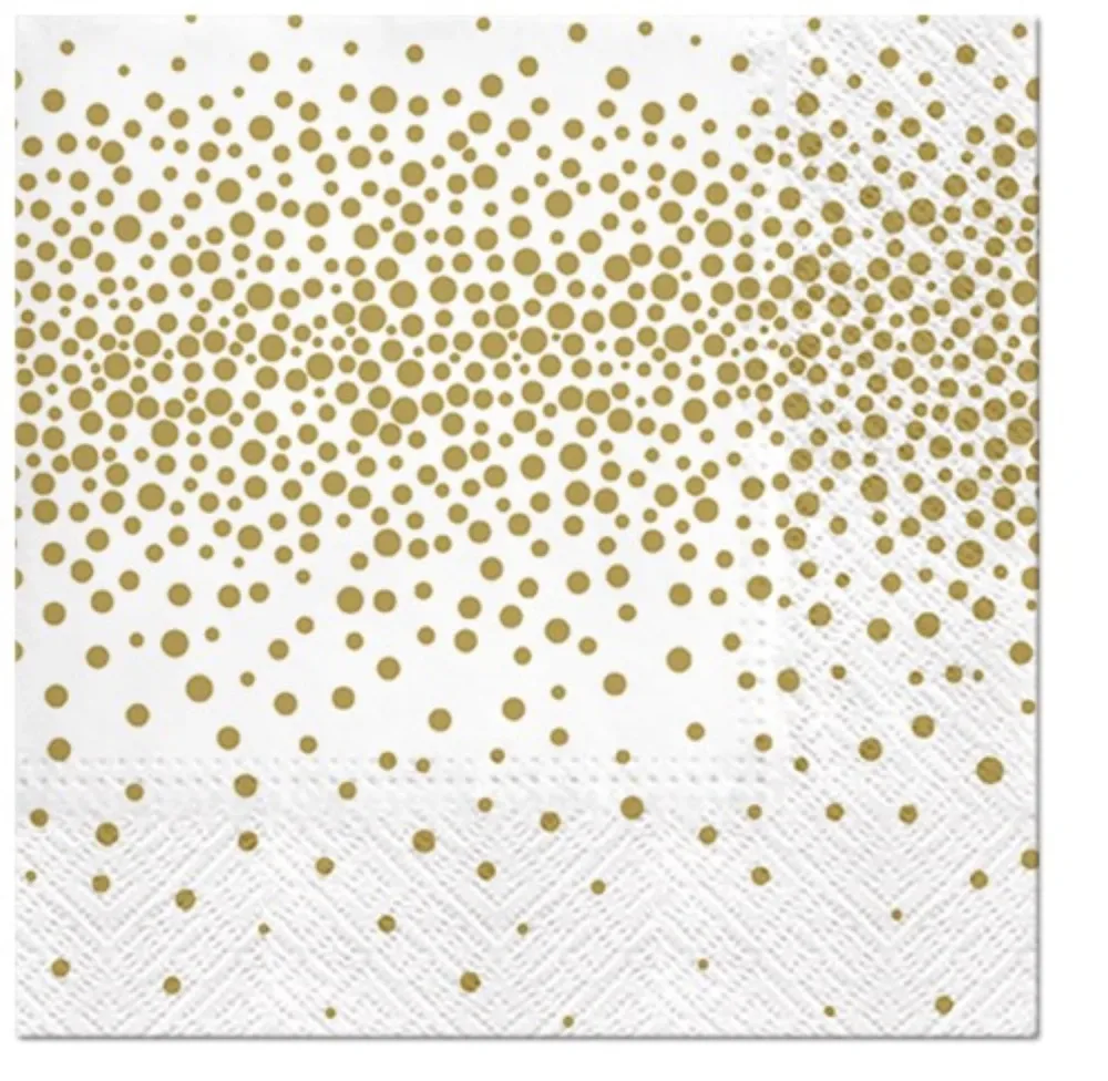 Servietten Lunch 20x Konfetti weiss/gold, 33x33cm