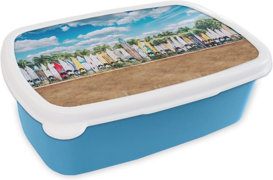 Lunch box Blauw - Lunch box - Boîte à pain - Planches de surf en rang - 18x12x6 cm - Enfants - Garçon