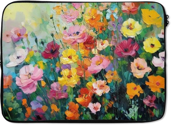 Housse pour ordinateur portable 13 pouces - Explosion de Fleurs - Couleurs vives - Joyeux - Housse pour ordinateur portable - Dimensions intérieures 32x22,5 cm - Dos noir