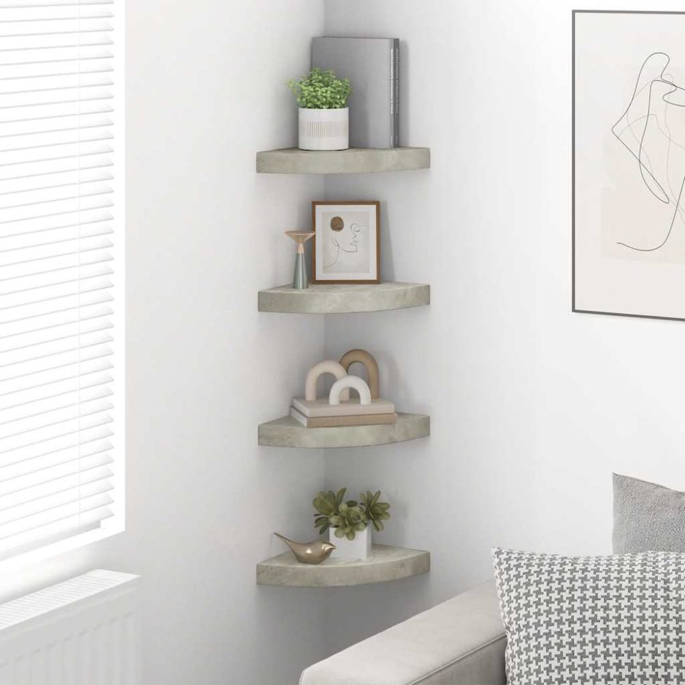 Wall Corner Shelves 4 pcs Concrete Grey 25x25x3.8 cm MDF – Image 3