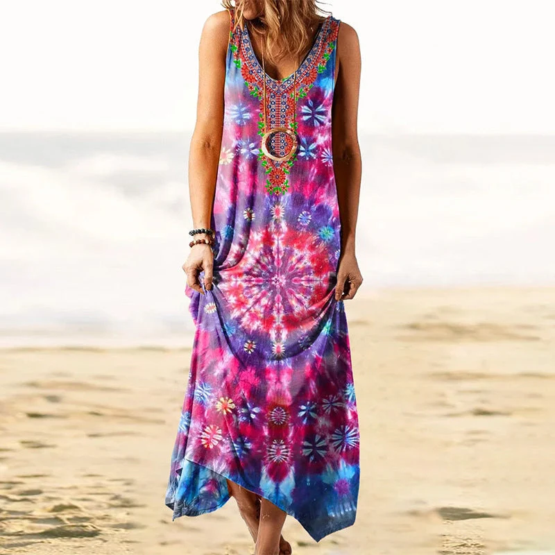 Robe sans manches ample à imprimé tie-dye pour femmes