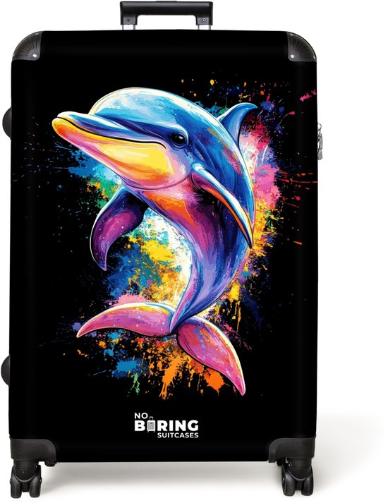 NoBoringSuitcases.com® - Grande valise - Valise légère - Dauphin avec graffiti coloré - Valise à 4 roues - Grande valise trolley XL - 98 litres de bagages