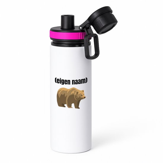 Hacebo® - grande bouteille d'eau ours avec eigen naam avec bouchon à vis rose - Ours - amoureux des ours - quelqu'un qui aime les ours - anniversaire - cadeau - cadeau - bouteille d'eau - 850ML