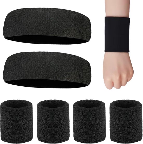 Pack 4 bandeaux anti-transpiration + 2 bandeaux pour la tête - élastique, absorbant, adapté pour le fitness, la course à pied, le yoga, le basketball