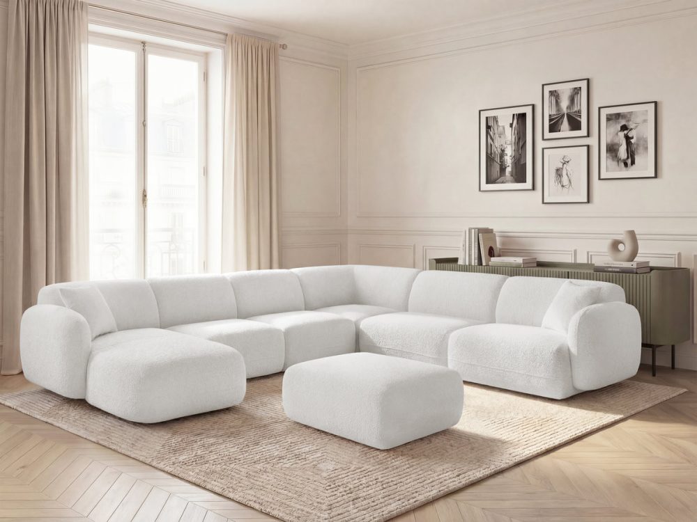 Canape panoramique fixe modulable ANDA avec 4 chauffeuses, 1 meridienne, 1 angle et 1 pouf – Image 2