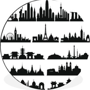 Illustration Zwart et blanc de la ligne d’horizon des villes avec vues Cercle mural aluminium ⌀ 60 cm – impression photo sur cercle mural / cercle vivant / cercle de jardin (décoration murale) Illustration Zwart et blanc de la ligne d’horizon des villes avec vues Cercle mural aluminium ⌀ 60 cm – impression photo sur cercle mural / cercle vivant / cercle de jardin (décoration murale)
