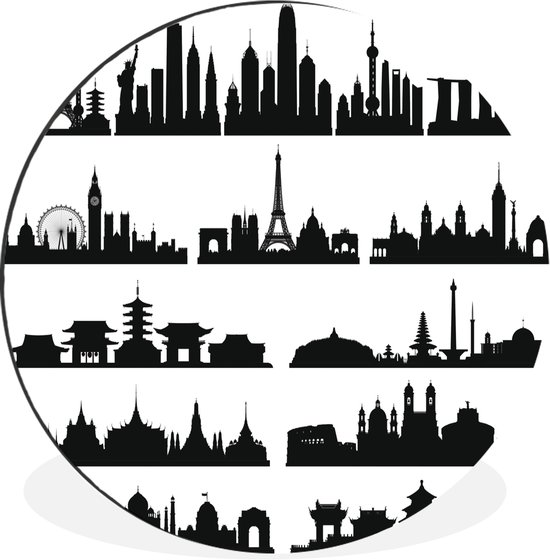 Illustration Zwart et blanc de la ligne d'horizon des villes avec vues Cercle mural aluminium ⌀ 60 cm - impression photo sur cercle mural / cercle vivant / cercle de jardin (décoration murale)