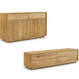 Ensemble VICTORIA avec buffet 164 cm et meuble TV 218 cm chene massif
