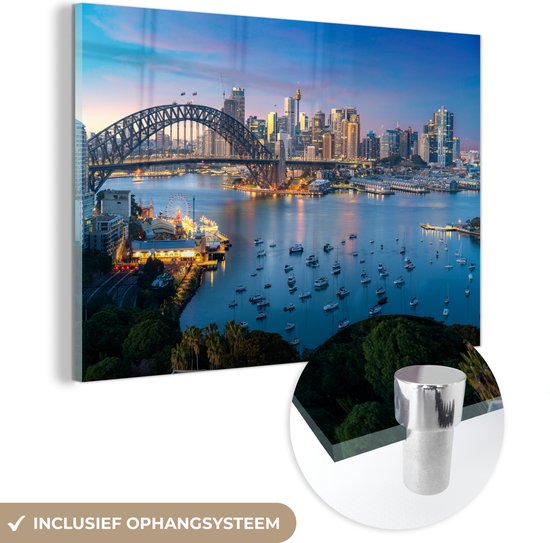 MuchoWow® Peinture sur verre 150x100 cm - Peinture sur verre - Vue de Sydney, Australie - Photo sur verre acrylique - Peintures