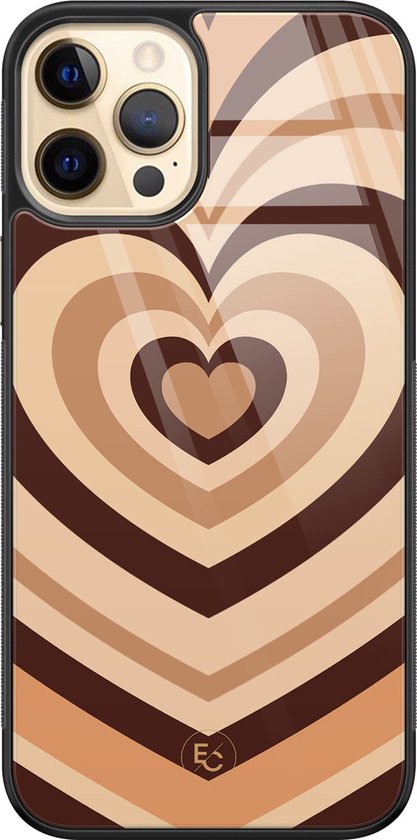 iPhone 12 (Pro) verre - Coeur marron - Marron - TPU - Geen d'impression - Coque arrière rigide noir