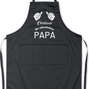 Mon cadeau – Tablier de cuisine de luxe – Sweetest Dad – 2 pouces – avec prénom – Noir
