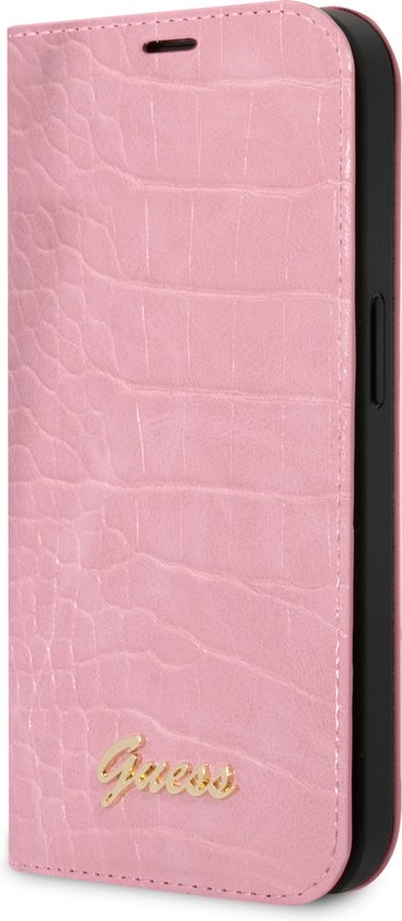 Guess PU Bookcase Geschikt Voor iPhone 14 Pro hoesje - Roze Croco