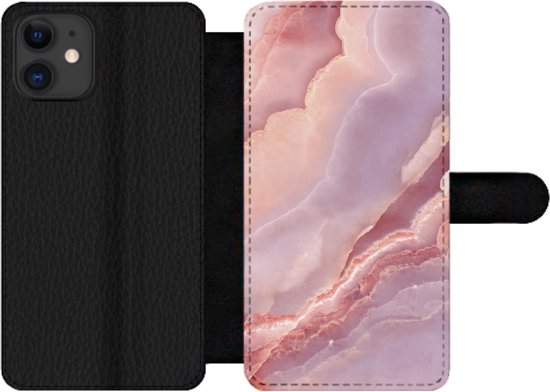 iPhone 12 Pro Wallet Case bookcase phone case - Natuursteen - Rose - Gros plan - Avec poches - Étui portefeuille avec fermeture magnétique