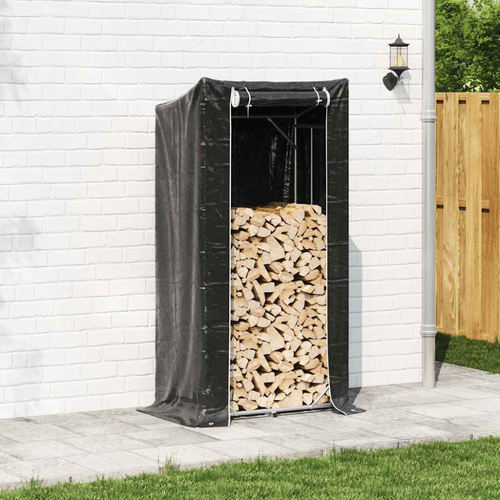 Firewood Rack with Rain Cover 100x60x200 cm Galvanised Steel – Image 3
