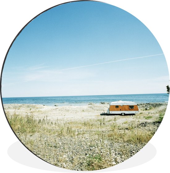 Image colorée d'une caravane sur la plage Cercle mural aluminium ⌀ 90 cm - impression photo sur cercle mural / cercle vivant / cercle jardin (décoration murale)